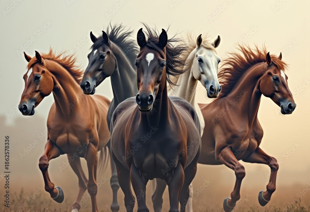 Fototapeta premium Majestic Horses in Gentle Harmony Collage of Strength and Agility Elemental Movement Journey of Equine Spirit