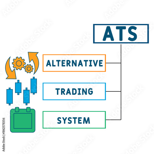 ATS - Alternative trading system  acronym. business concept background. vector illustration concept with keywords and icons. lettering illustration with icons for web banner, flyer, landing	
