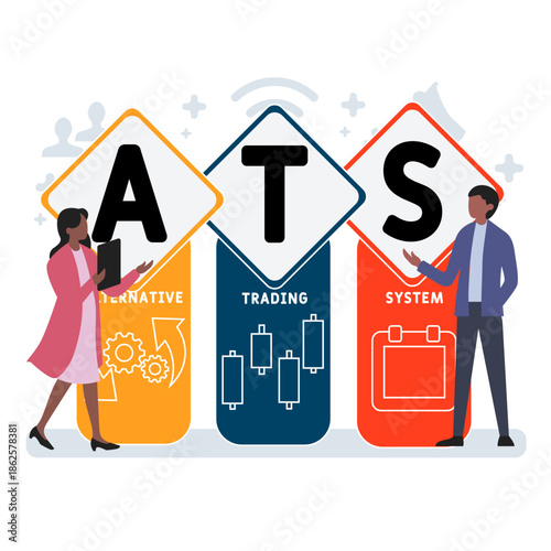 ATS - Alternative trading system  acronym. business concept background. vector illustration concept with keywords and icons. lettering illustration with icons for web banner, flyer, landing	