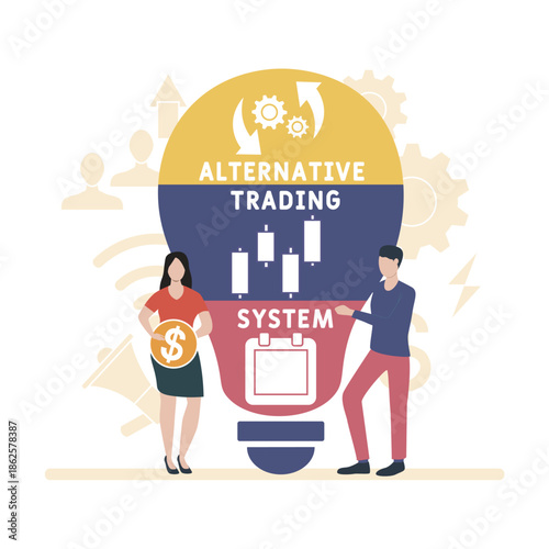 ATS - Alternative trading system  acronym. business concept background. vector illustration concept with keywords and icons. lettering illustration with icons for web banner, flyer, landing	