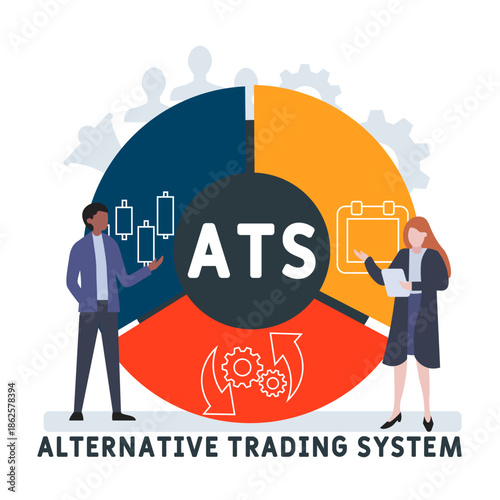 ATS - Alternative trading system  acronym. business concept background. vector illustration concept with keywords and icons. lettering illustration with icons for web banner, flyer, landing	