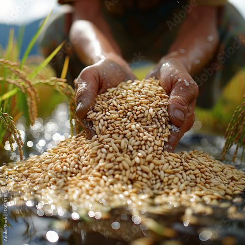 farmer, harvest, asian, senior, man, field, paddy, grain, rural, thailand, worker, traditional, lifestyle, organic, food, golden, nature, sustainability, abundance, prosperity, growth, success, herita