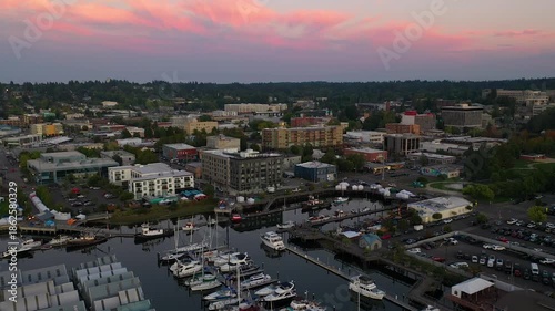 Aerial View of Olympia, Washington during Summer Sunset