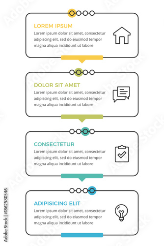 Modern vertical infographic template with four frames with text and icons