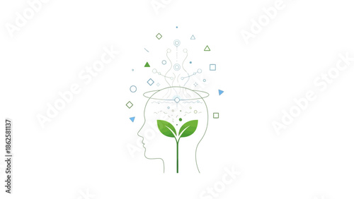 Green sprout growing inside human head symbolizing new ideas.