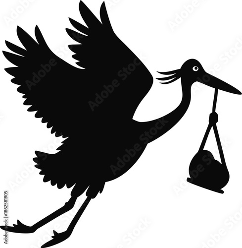 Silhouette Of A Stork Carrying A Bundle