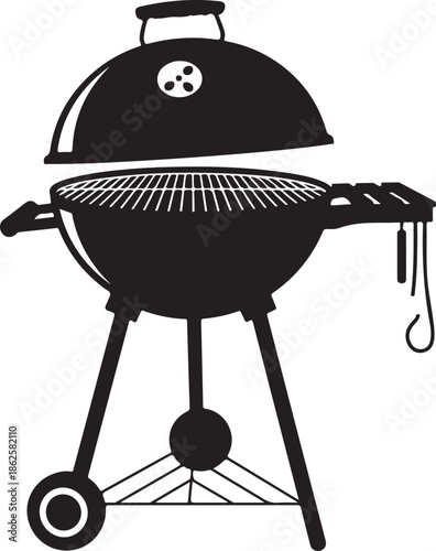 barbecue grill with lid and utensils