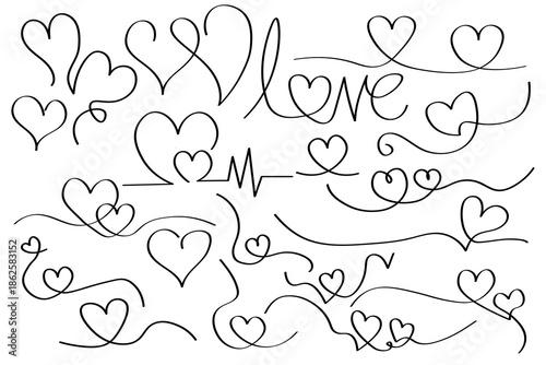 One line drawing heart big collection. Hearts line art for Valentine's Day