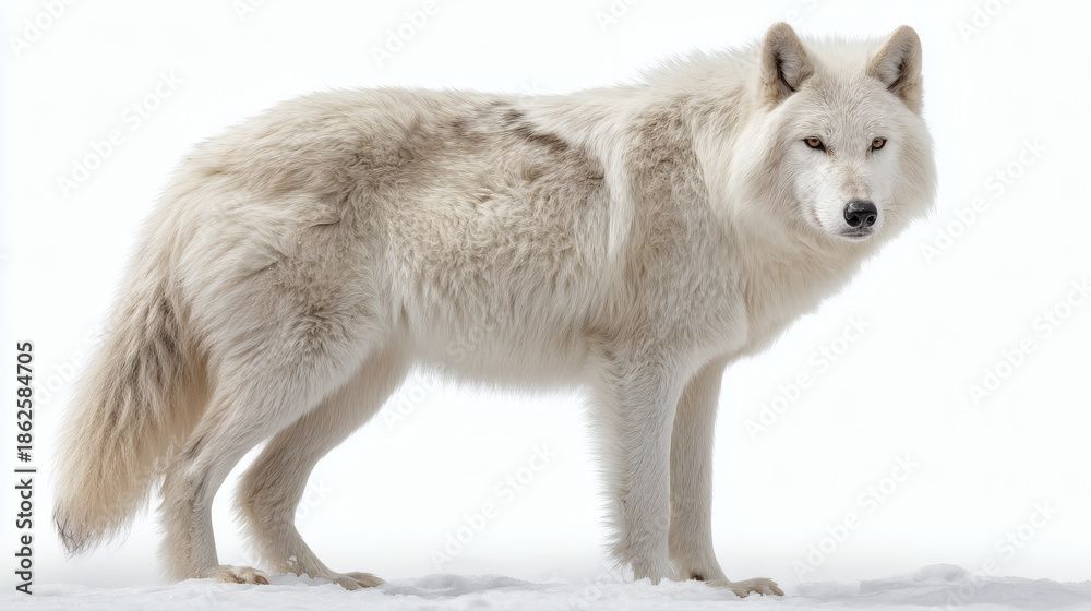 Obraz premium White Wolf in Snow Looking at Camera