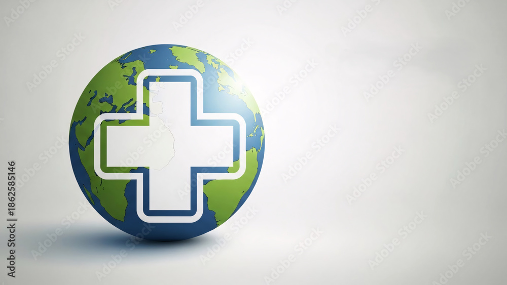 Obraz premium Globe with medical cross symbol representing World Health Day 