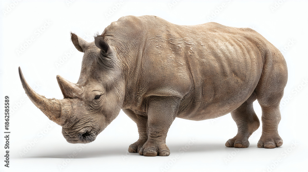 Obraz premium Rhino Standing on White Background