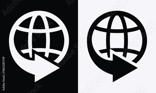 Global Network Refresh Icon – Worldwide Internet Sync Arrow Globe Black Vector