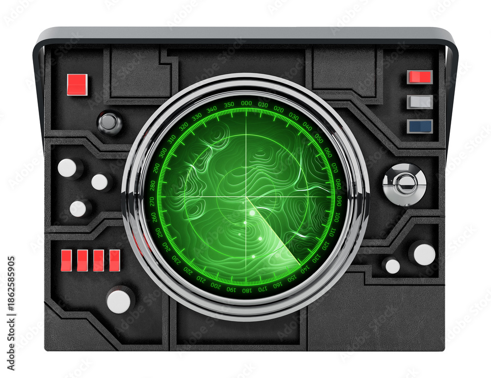 Fototapeta premium Retro radar system on transparent background. 3D illustration