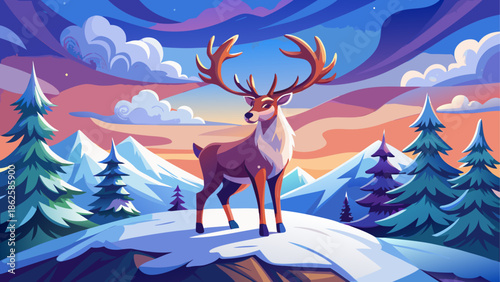 A majestic deer in a winter landscape art