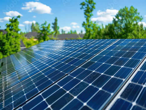 Professional Technician in Safety Gear Installing Solar Panels on Residential Roof for Sustainable Renewable Energy and Eco Friendly Power Solution