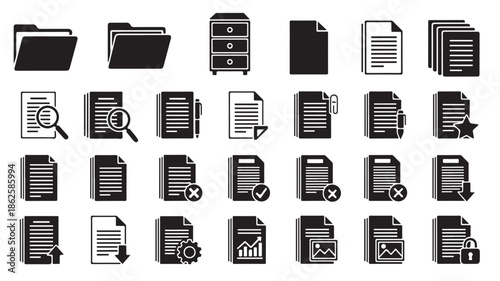 Black and White Document Icons on White Background