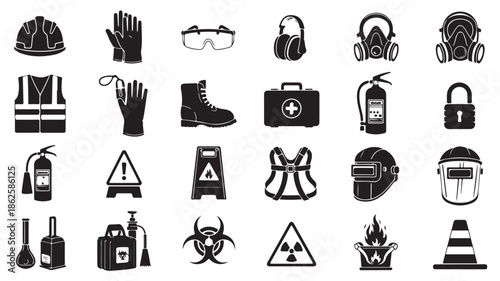 Industrial Safety Icons on White Background