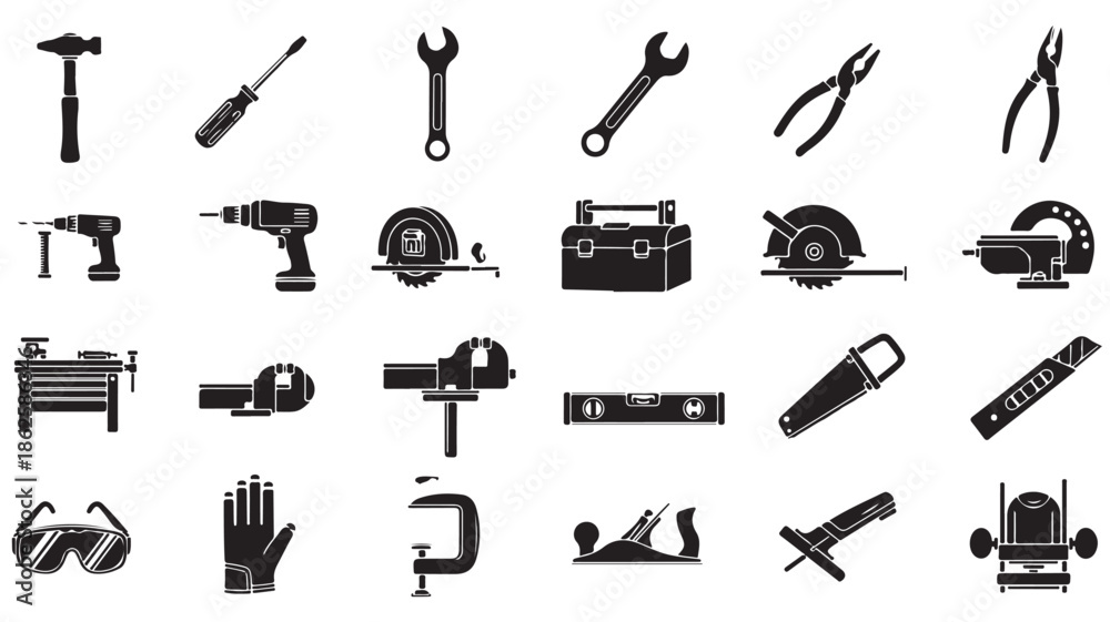 Obraz premium Black Tools Icons Set on White Background
