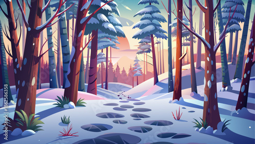 Winter landscape with snow covered trees