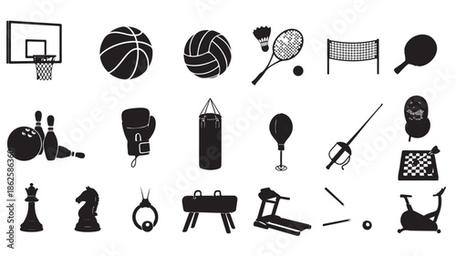 Sports Icons Set with Various Equipment and Symbols