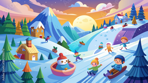 Children playing in the snowy landscape