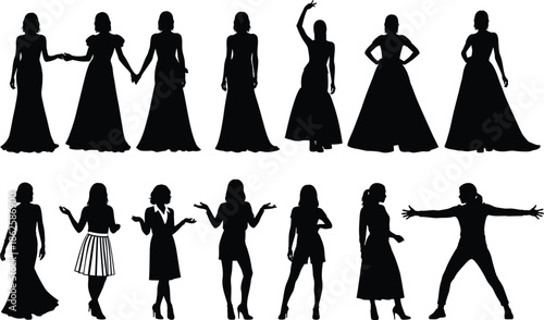 A collection of female silhouettes in different poses and attire representing diversity