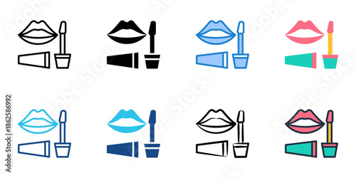 Lip stain icons set multiple style collection. Editable stroke 
