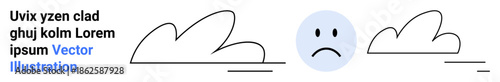 Mental health, emotional well-being, sadness, depression, moods, psychotherapy. Minimalist sad face between clouds. Emotional well-being and sadness concept