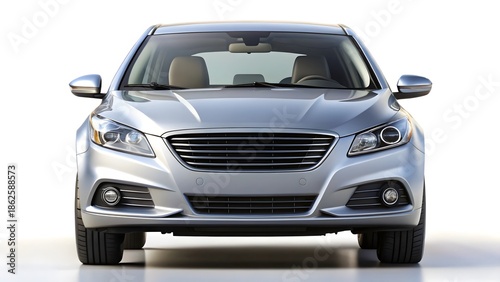 Front view of a generic silver modern sedan car on white background