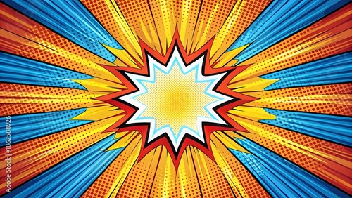 Comic book pop art explosion radial background with yellow