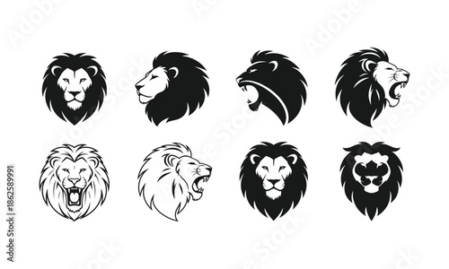 Lion head silhouette collection king of beasts vector mascot design