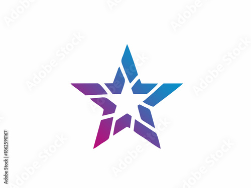 Abstract segmented star symbol with blue and purple gradient. Creative vector element for achievement, success, or excellence concept isolated on white background.