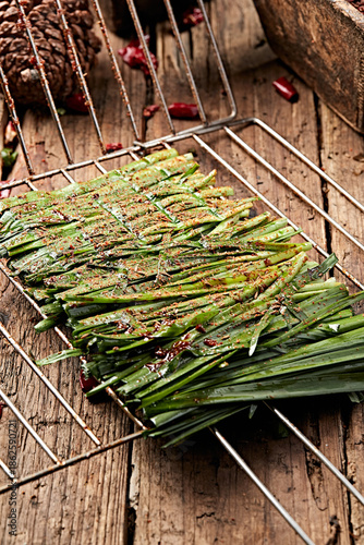 Charcoal-grilled fragrant tender chives