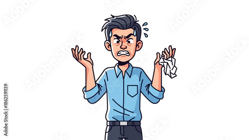 Stressed businessman with headache and gesture of despair.