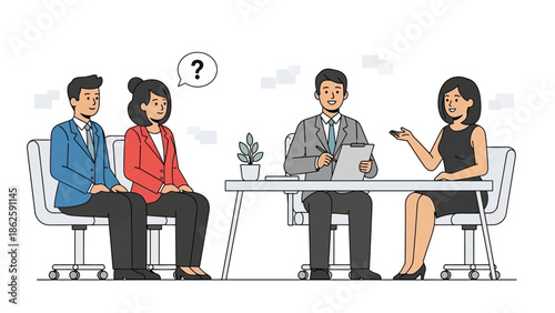 Business Meeting with Confused Couple Seeking Advice.