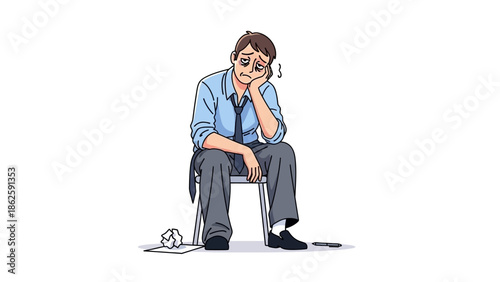 stressed man talking on phone sitting on chair.