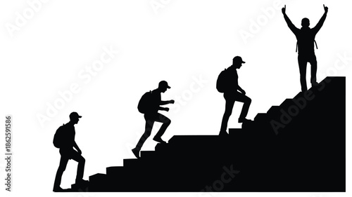 People climbing stairs representing progress and achievement a striking silhouette