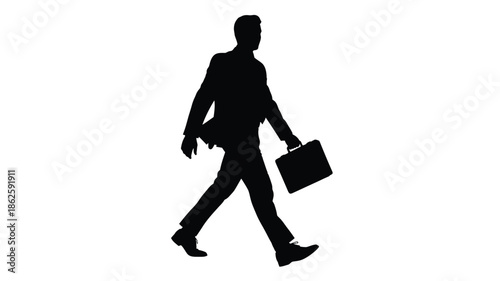 A businessman walking with a briefcase a striking black silhouette