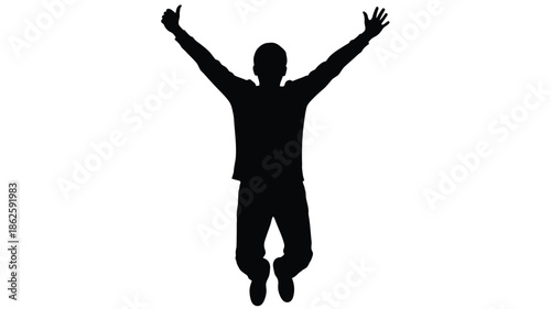 A joyful figure with arms raised in celebration dark silhouette