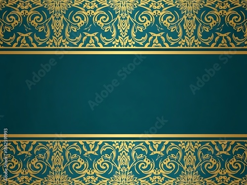 Teal and gold ornate decorative border design element