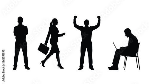 Diverse business people in various poses a striking black silhouette