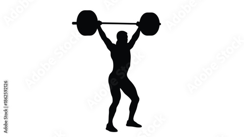 A weightlifter successfully completing an overhead press strong pose silhouette