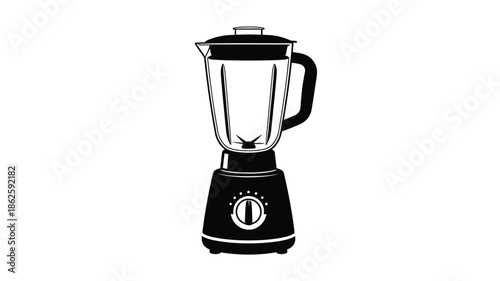 A black and white illustration of a kitchen blender a striking silhouette
