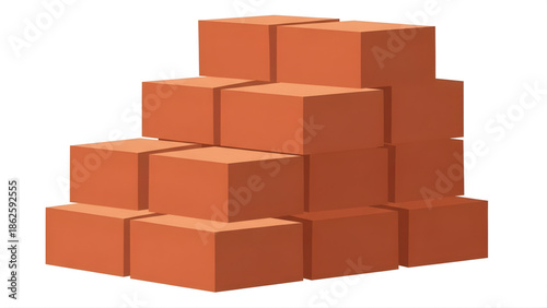Stack of orange building bricks on white background
