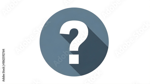 White Question Mark Symbol Inside Blue Circle With Shadow