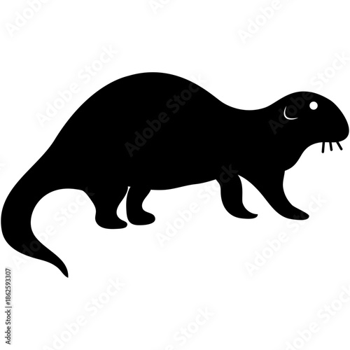 Black silhouette of a mole or similar burrowing animal for wildlife illustration