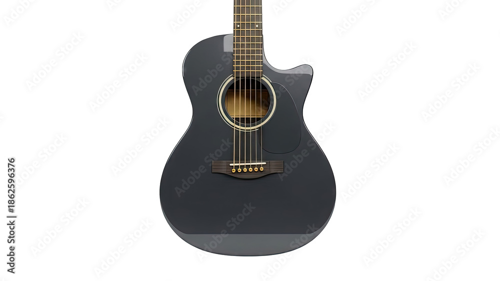 Fototapeta premium Dark Grey Acoustic Guitar with White Background