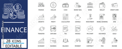 Finance and Banking Icon Set. Vector Line Icons for Business Economy and Investment.