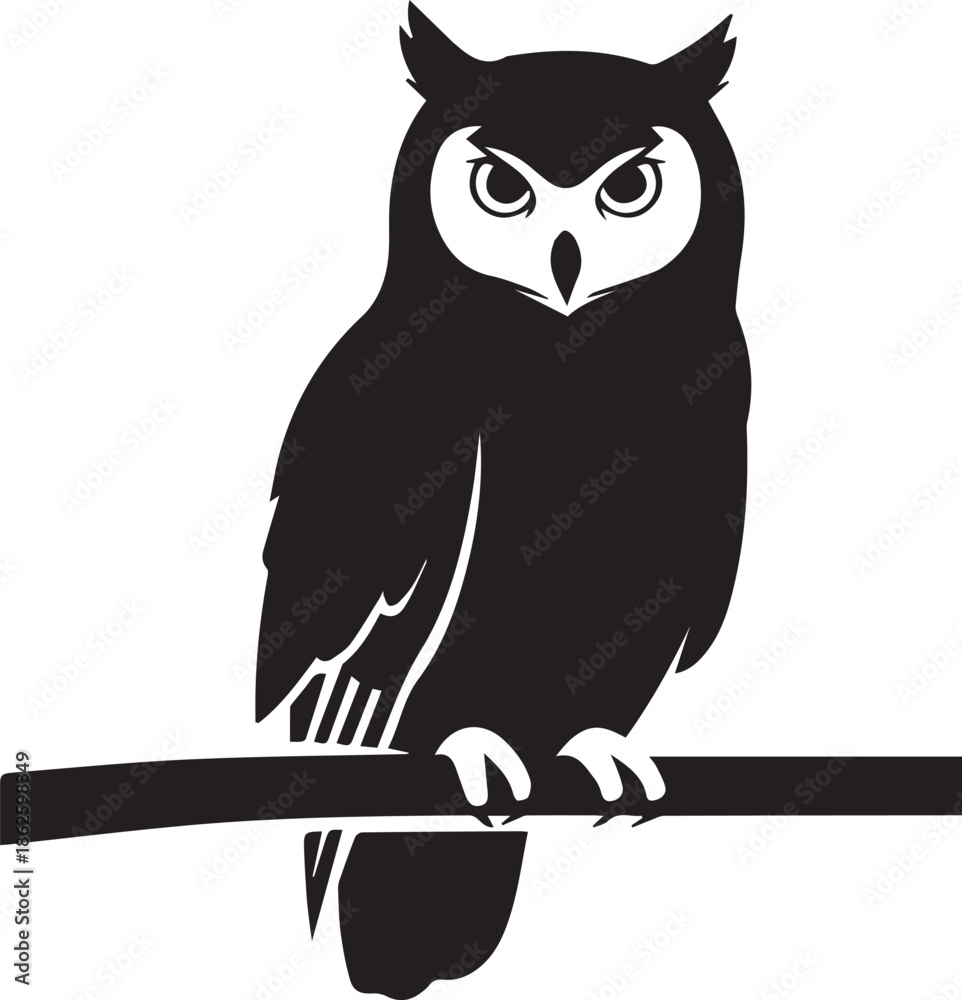 Fototapeta premium Owl Sitting silhouette vector black on a white background