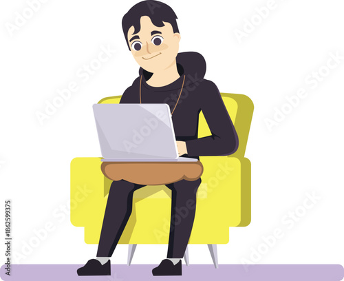 Woman Working on Laptop Illustration – Modern Freelance Office Vector
